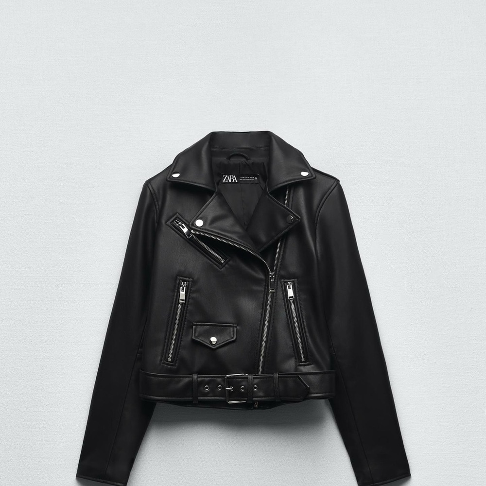 Zara Black Leather Moto Jacket Asymmetrical Design